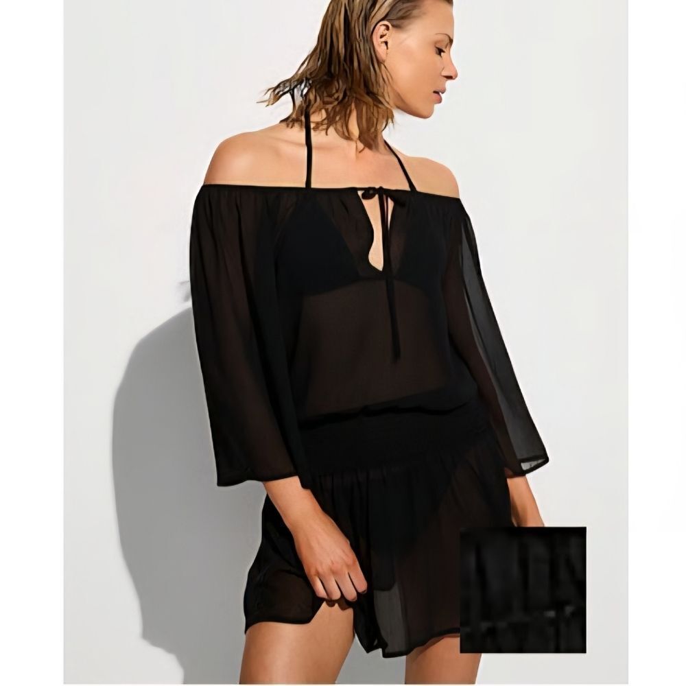 VICTORIA'S SECRET SWIM Beachwear Sheer Crinkle Smocked Mini Dress NEW Coverup